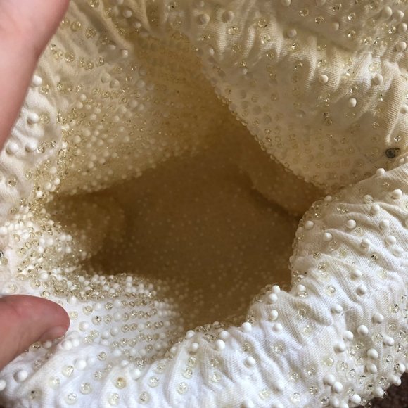 Vintage Cream Reversible Beaded Drawstring Clutch - Picture 7 of 7